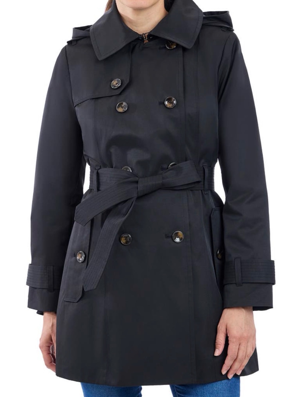 Relativity Black Double-Breasted Trench With Belted Waist